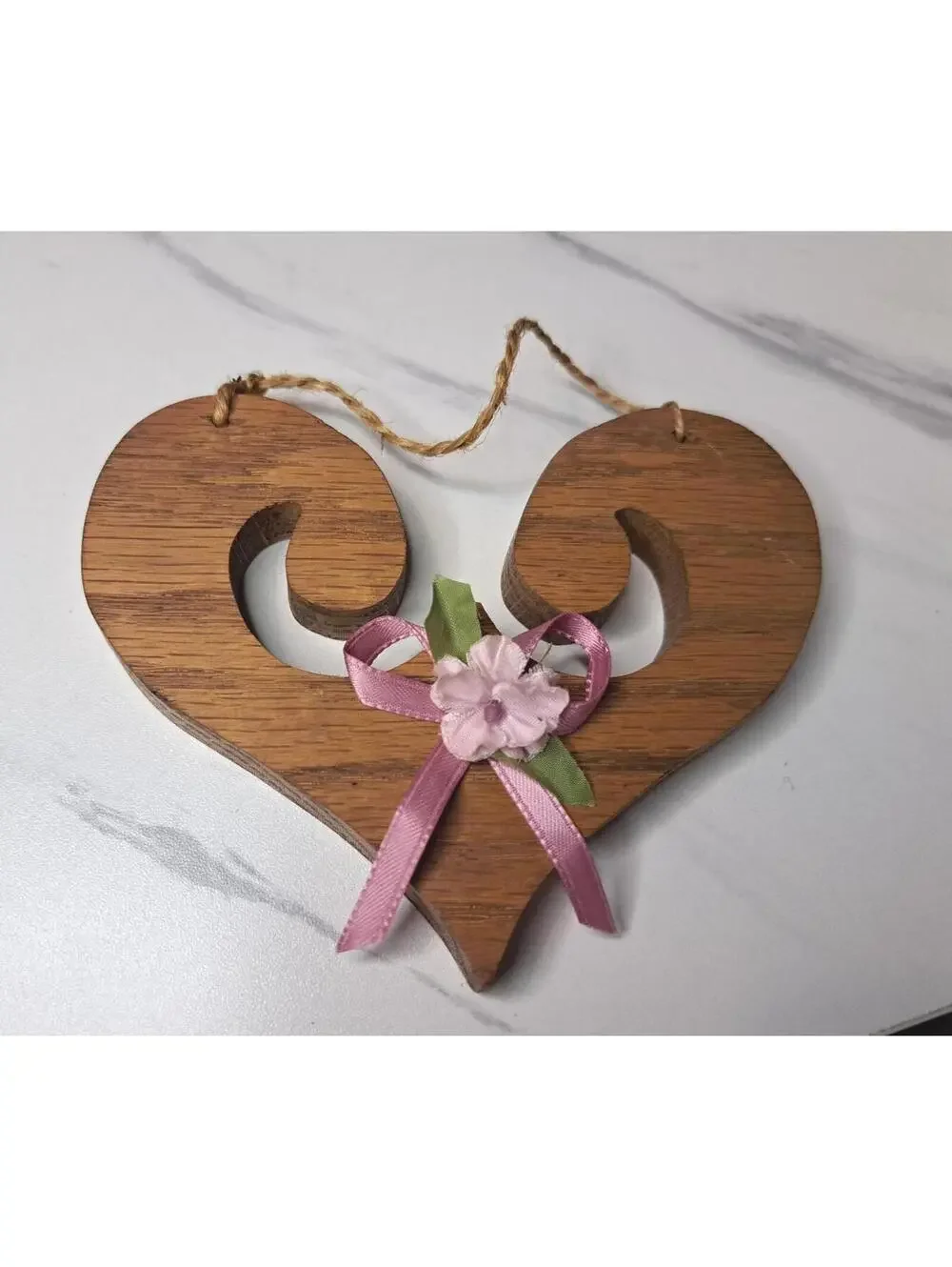 Vintage Handmade Oak Heart Ornament/Wall Hanging 4